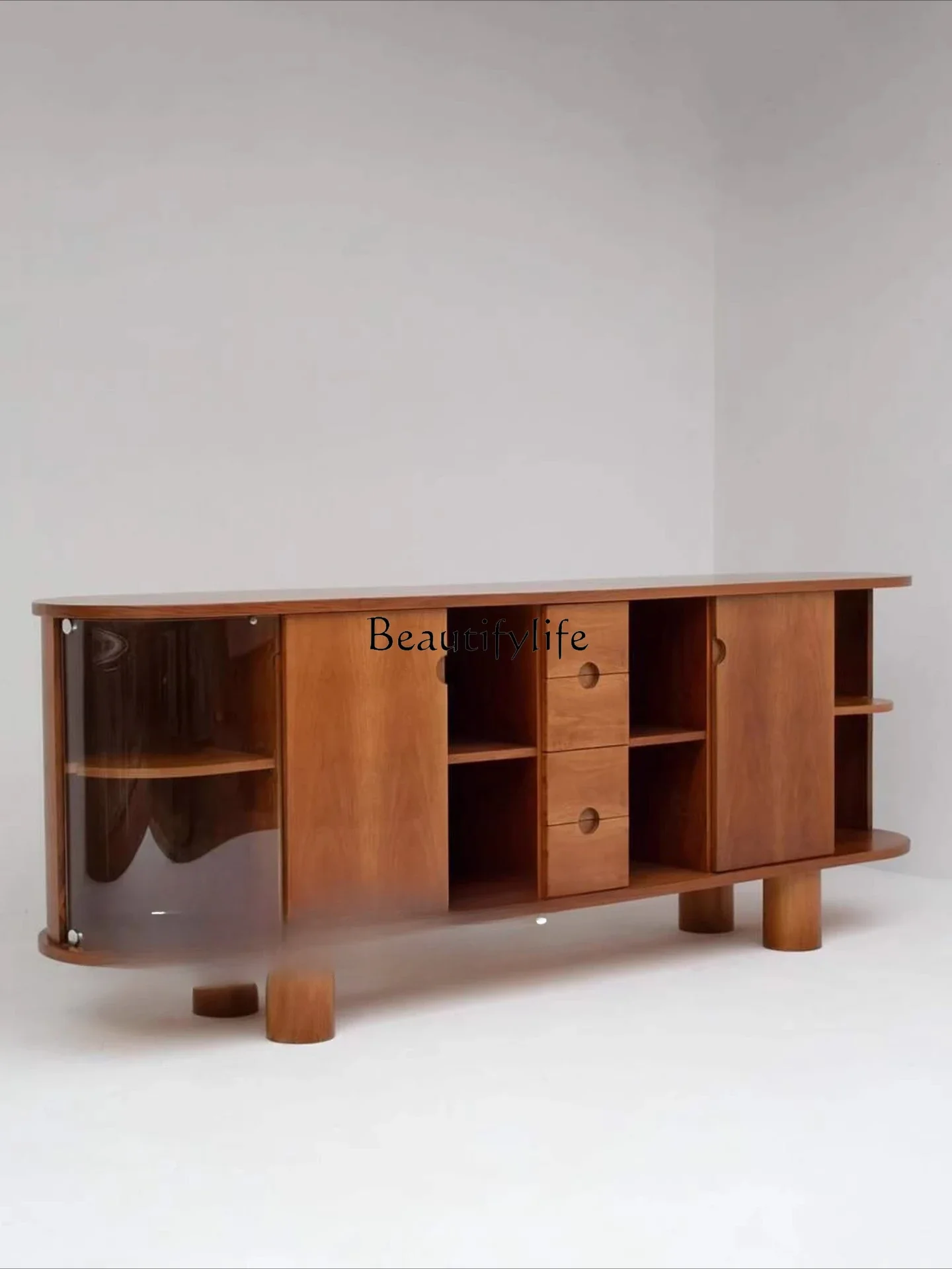 

01 Medieval solid wood dining side cabinet French retro living room wall decorative storage cabinet