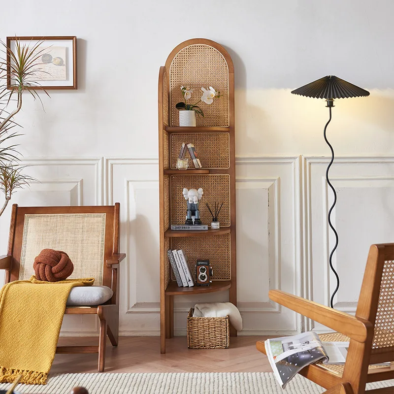 Japanese-style solid wood rattan corner cabinet household small apartment multi-layer shelf homestay simple bedroom corner corne