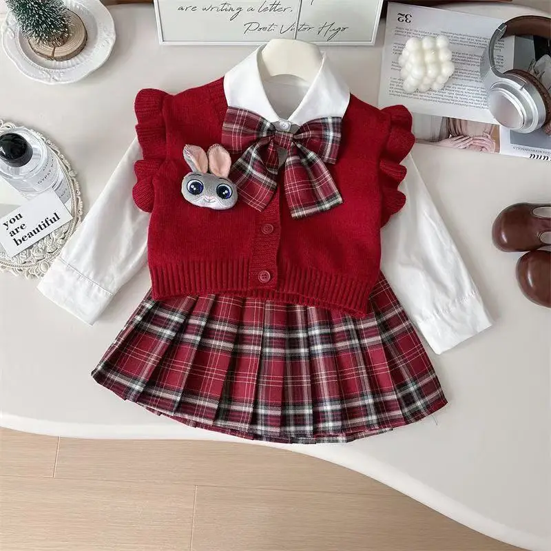 

2025 Spring and Autumn Korean New Product Girl Rabbit Official JK Set Little Girl Academy Style Knitted 3-Piece Set