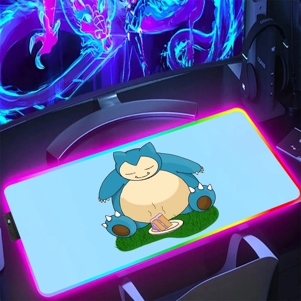 Pokemon Snorlax RGB Pc Gamer Keyboard Mouse Pad Mousepad LED Glowing Mouse Mats Rubber Gaming Computer Mausepad