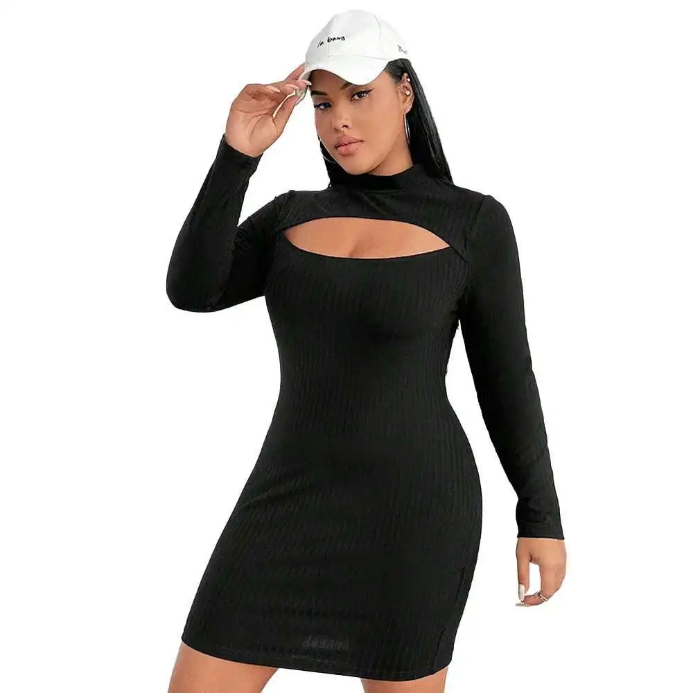 Tamanho grande feminino 2025 outono e inverno novo fino ajuste sexy temperamento manga comprida hip abraçando vestido elegantes casual y2k