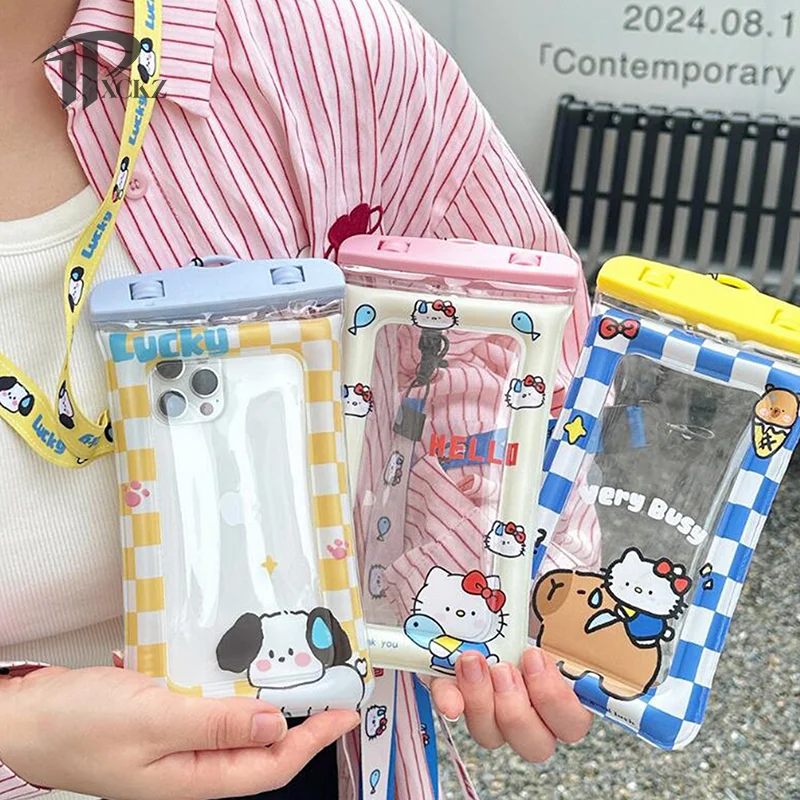 

1PC Universal With Strap Lanyard Phone Cover Cartoon Sanrio Waterproof Phone Case New Hanging Air Bag Shockproof Phone Bag