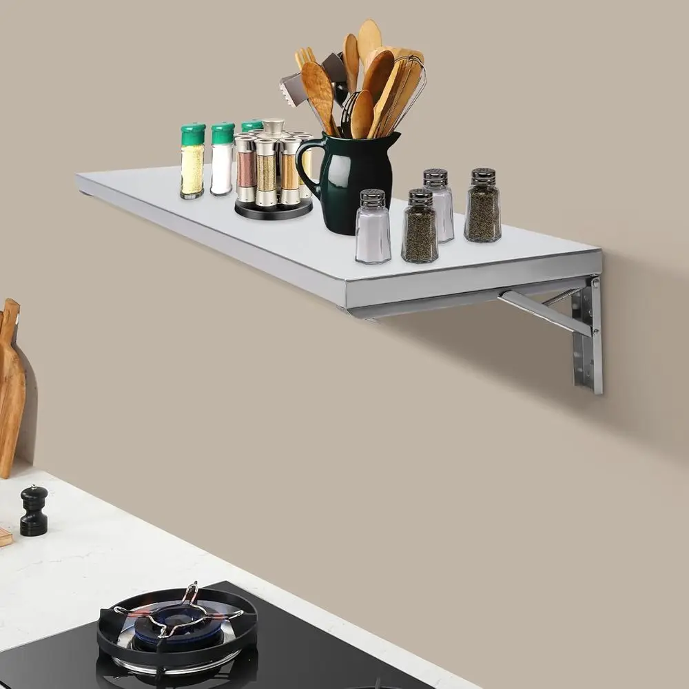 35.43x12in Wall-Mounted olding Table, 304 StainlSteel Silver oldable Concion Shel 110LBS Load, or Indoor Outdoor Kitchens ood Ca