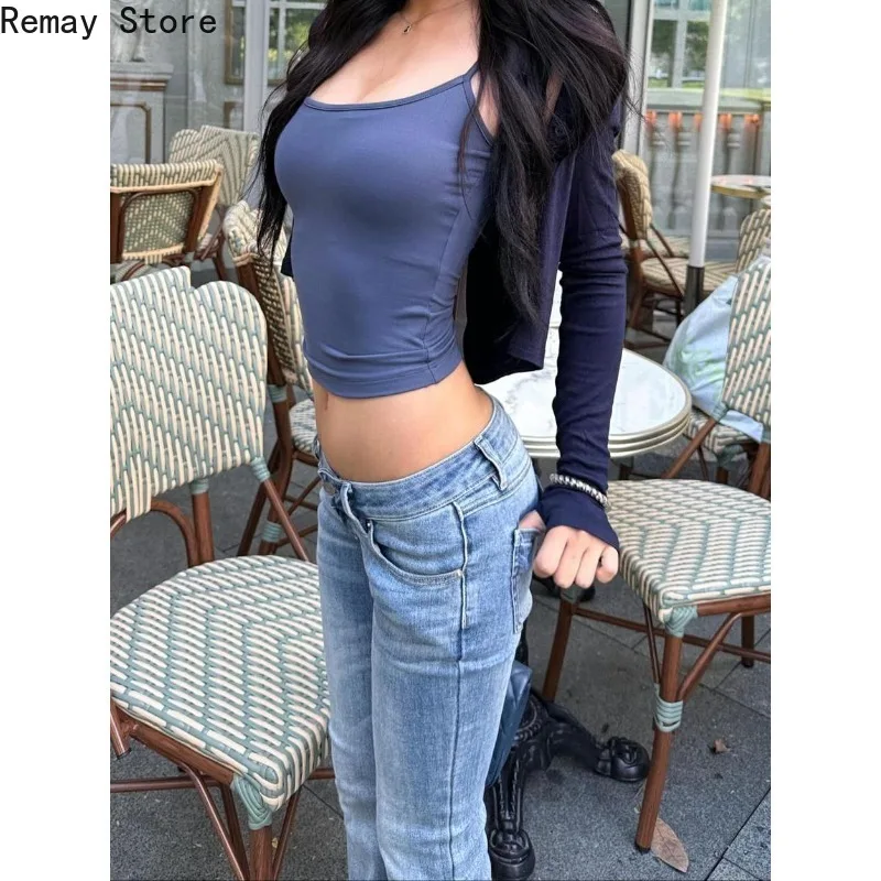 Y2k Washed Distressed Plus Size Jeans Women's Draped Micro Flare Korean American Vintage Hot Girl Daily Casual All Match Jeans
