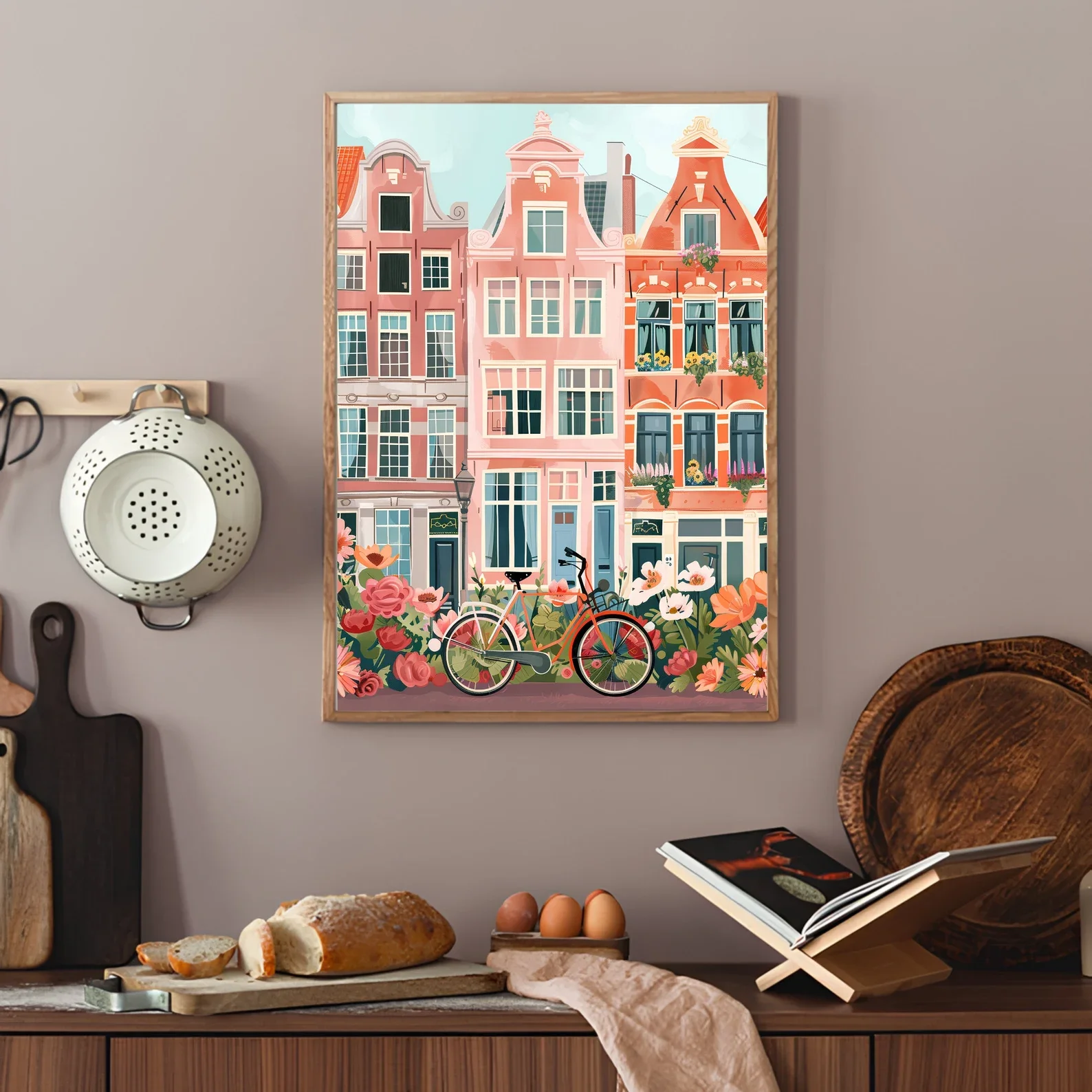 Impresión de Amsterdam, ilustración de Amsterdam, póster de viaje de Amsterdam, nueva ilustración de Yorker, póster de flores, impresión colorida para guardería