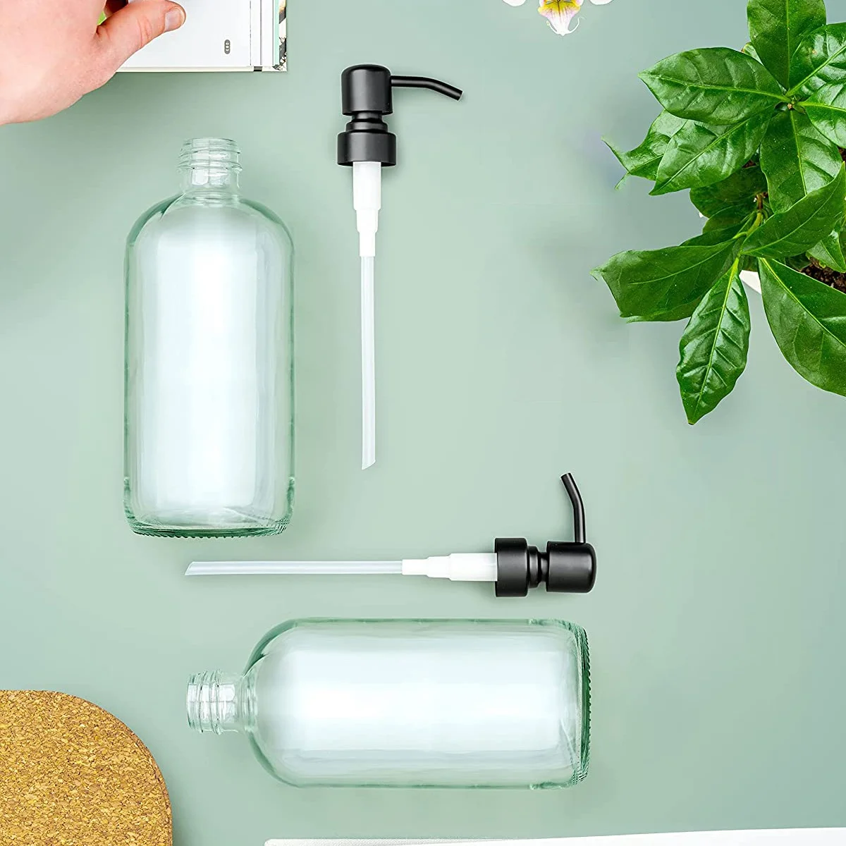 ABHU Soap Dispenser 16OZ,2 PCS Clear Glass Soap Dispenser With Stainless Steel Pump For Bathroom Kitchen