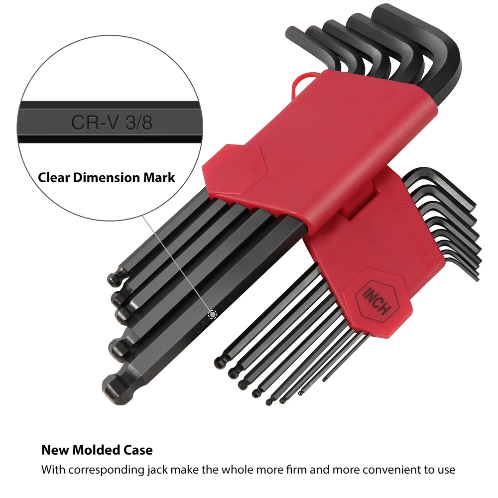 36 Pcs Inbussleutel Set Lange Arm Ball End Inbussleutel Socket Schroef Wrench Multi-Size Interne Zeshoekige Spanner inch/Metrische/Ster