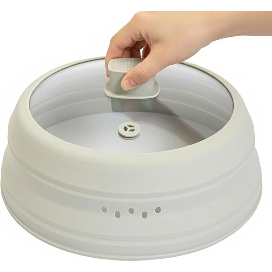 

9,8-дюймовая складная крышка для микроволновой печи с силиконовой ручкой для защиты еды, стеклянная крышка для микроволновой печи для кастрюли, тарелки, чаши