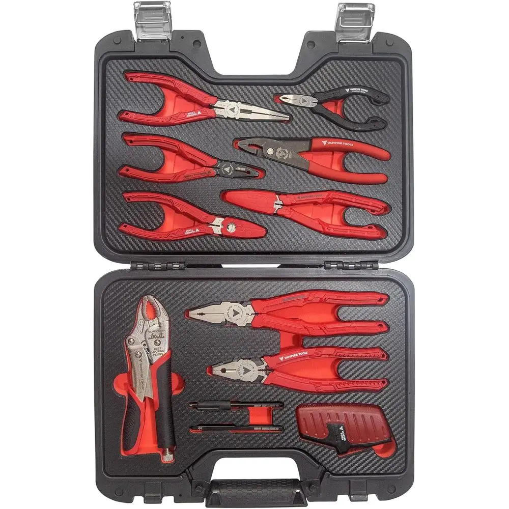 

10-Piece Stripped Screw Extractor Set with Storage Case: 8 Screw Removal Pliers, 1 Locking Plier, 1 Recessed Extractor