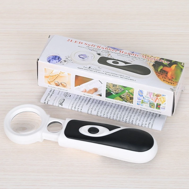 2PCS 8X 20X Double Lens Magnifier Optical Glasses Magnifying Glass with Light 2LED Reading Identification Helping Hands Loupe