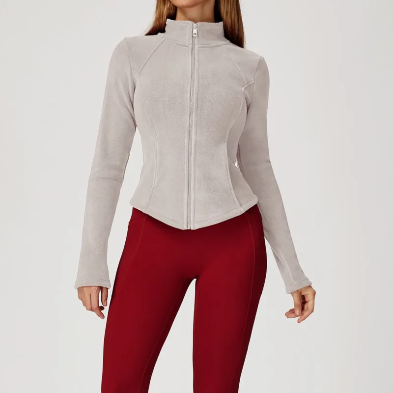 Chaqueta deportiva de lana de invierno para mujer, abrigo de Yoga de manga larga con cremallera, Top cálido para gimnasio, ropa deportiva para correr y entrenar para ciclismo