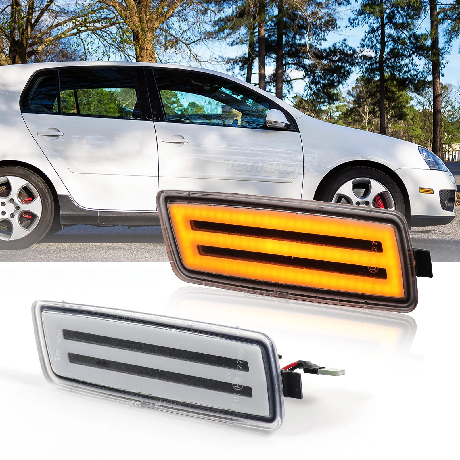 2Pcs Amber LED Bumper Side Marker Light For Volkswagen 2006-2009 MK5 Golf/GTI Rabbit, 2005-2010 Jetta,OEM Front Sidemarker Lamps