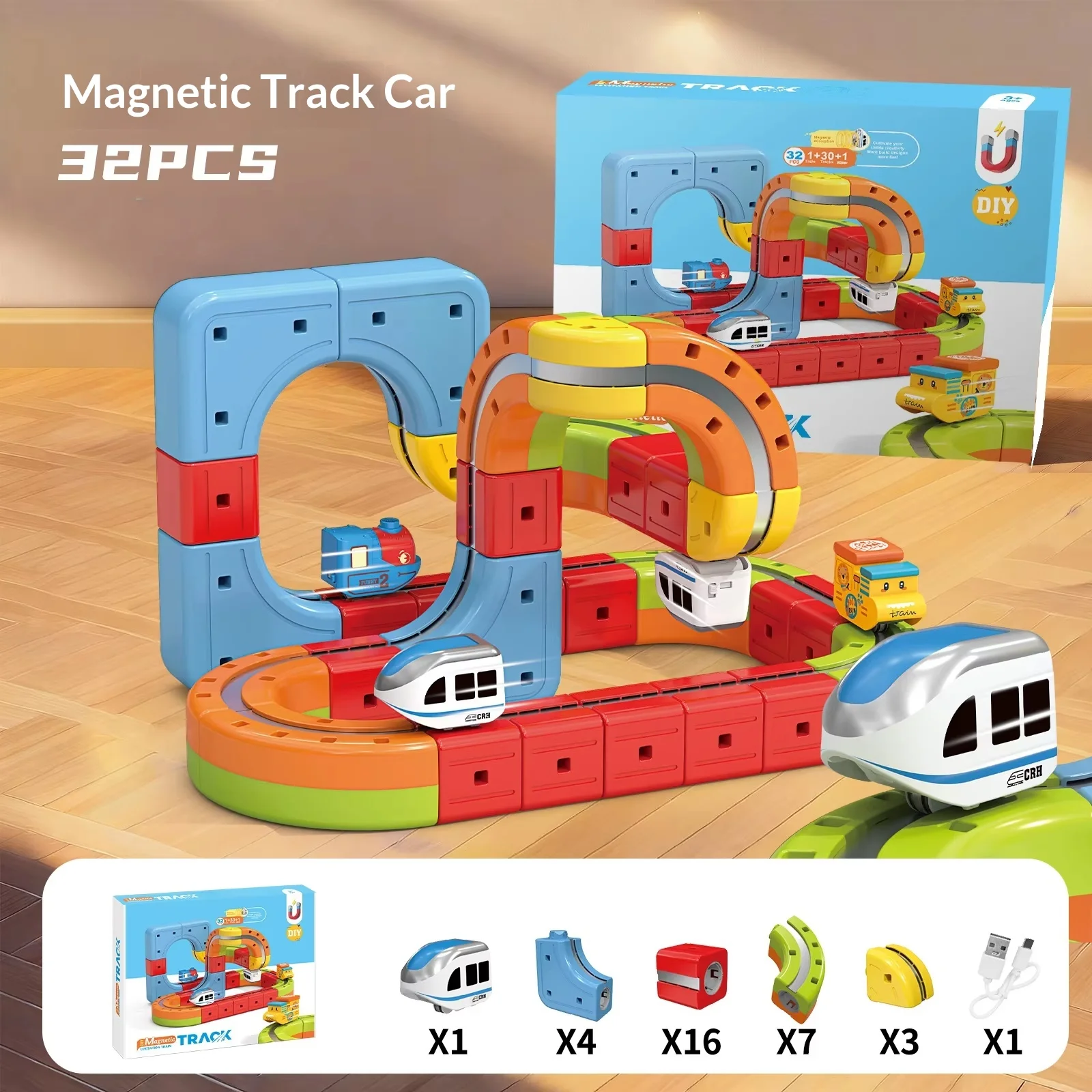 

32pcs Set Hot Children Anti-Gravity Magnetic Attraction Track Train Changeable Magnetic Magic Rail Car Electric Train Toys Gift