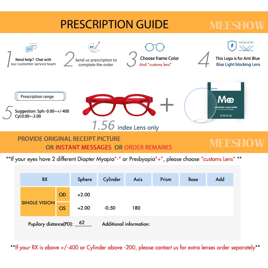 Meeshow Custoimzed prescription glasses frame Stylish Men Women blue light blocking Girl Screen Protected optical Myopia eyewear