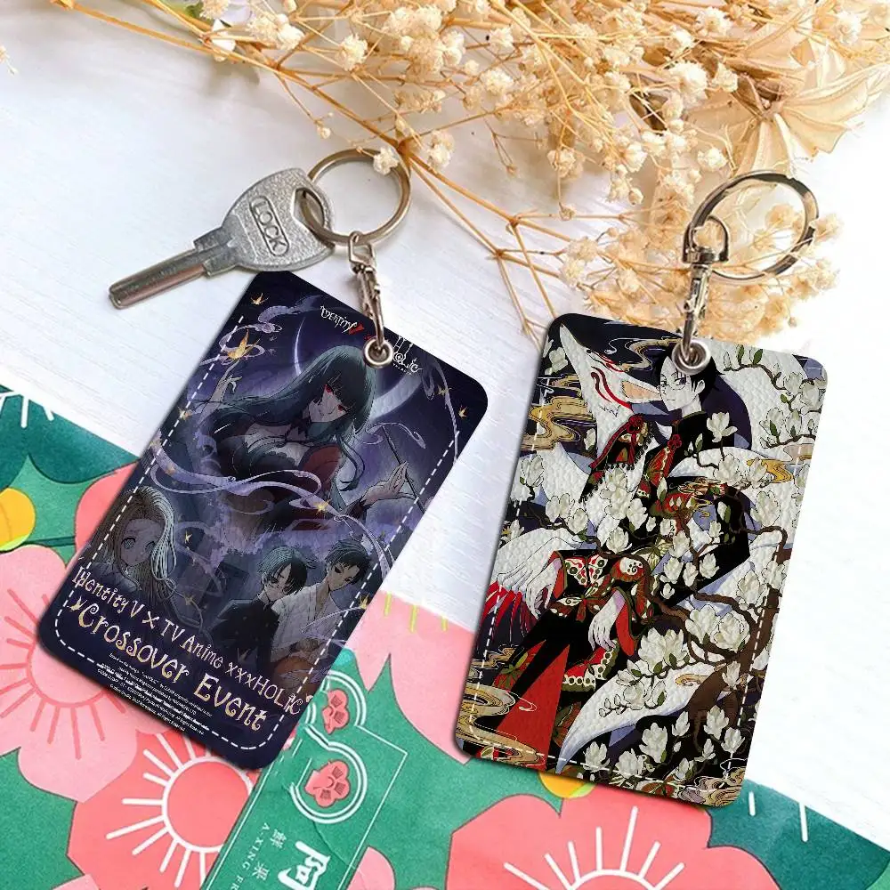 Classic Anime XxxHolic 1Pc Access Card Case Leather Card Holder Keychain Key Ring Door Access Tags ID Card Case Keychain