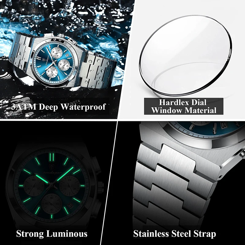 Classical Stop Watch Men Watches 2024 Luxury Sport Three-Eyes Multifunction Quartz Wristwatch Man Clock Waterproof Luminous Date