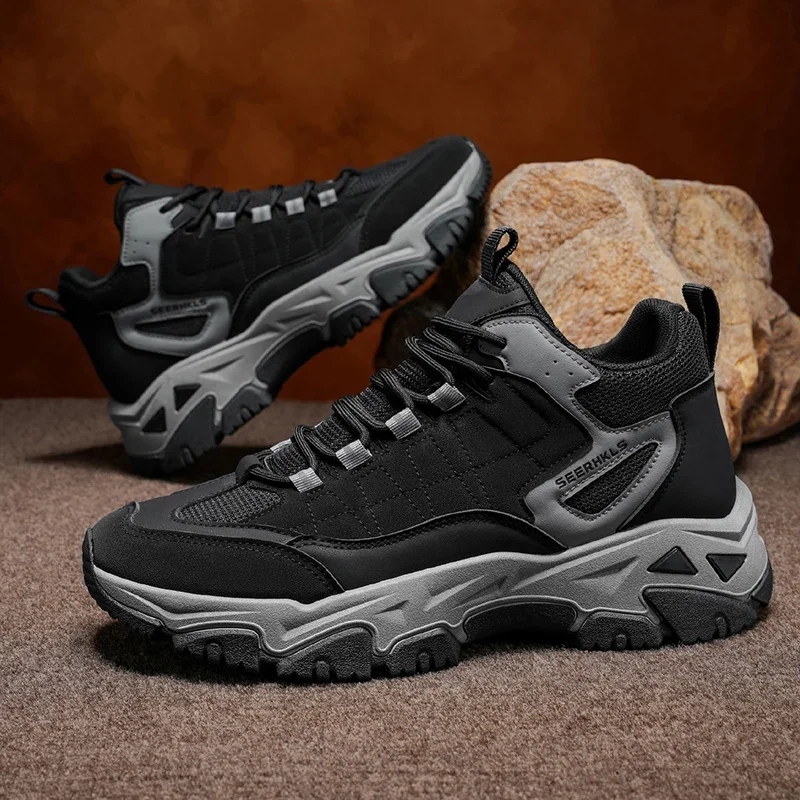 

Professional Mountaineering Shoes Mid-top Lace-up Color-blocking Wear-resistant High-quality Brand Anti-slip Sports Shoes