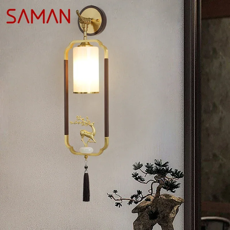 SAMAN  Contemporary Brass Wall Lamp Chinese Style Retro LED Living Room Bedroom Study Room Hotel Villa  Aisle Wall Fitting