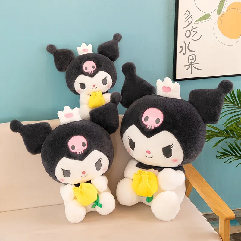 

Новинка 2024 Sanrio Оригинальная кукла Kuromi 60 см большая плюшевая игрушка кавайная Милая подушка для дивана украшение для комнаты девочки детский подарок на день рождения