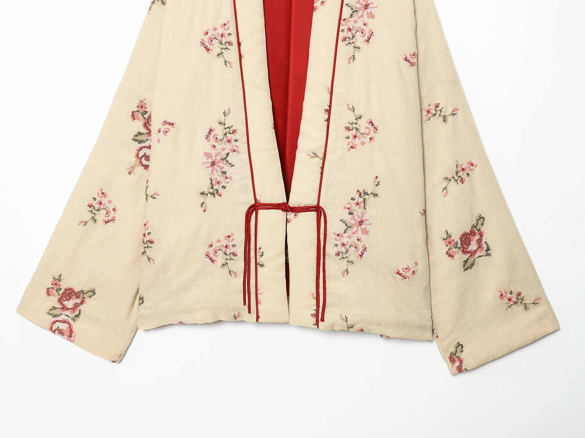 2025, Frühherbst, neues Produkt, Strickjacke mit V-Ausschnitt und Knöpfen, neue dünne, bestickte Baumwollmanteljacke im chinesischen Stil