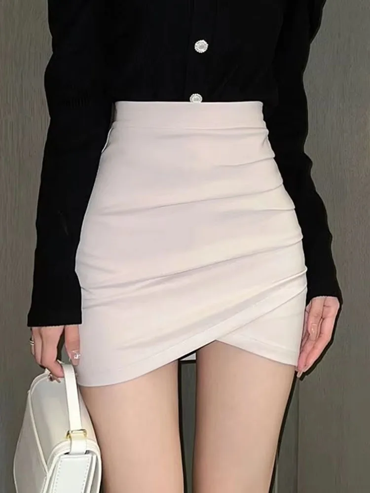 New Lrregular Spring Autumn High Waist Skirt Simple Pleated Office Lady Bodysuit Jupe Korean Spice Women All Match Lazy Skirt