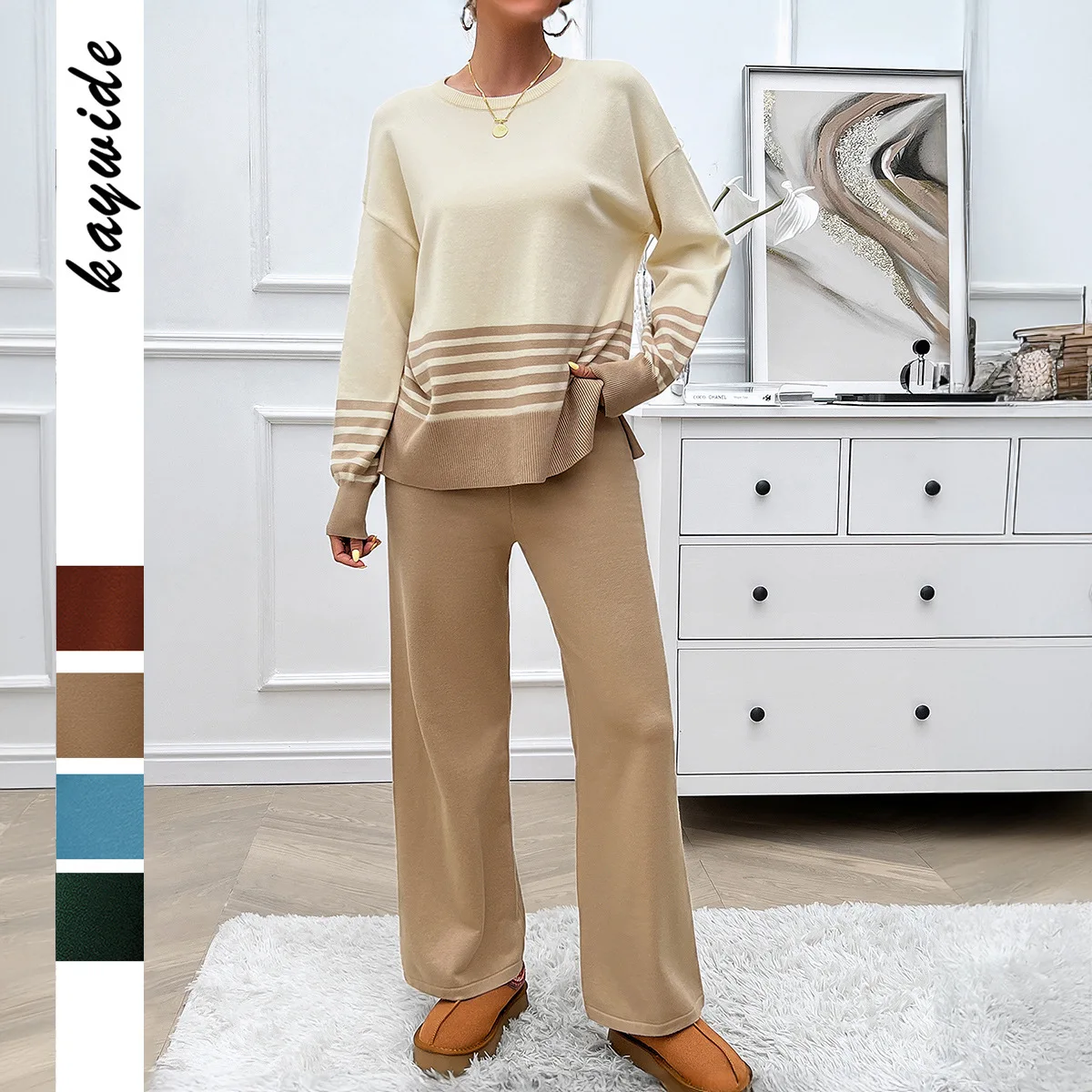 

Vacation Casual Style Contrasting Colors Striped Straight Two-piece Suit Women's Clothing 2025 Spring And Summer Amazon