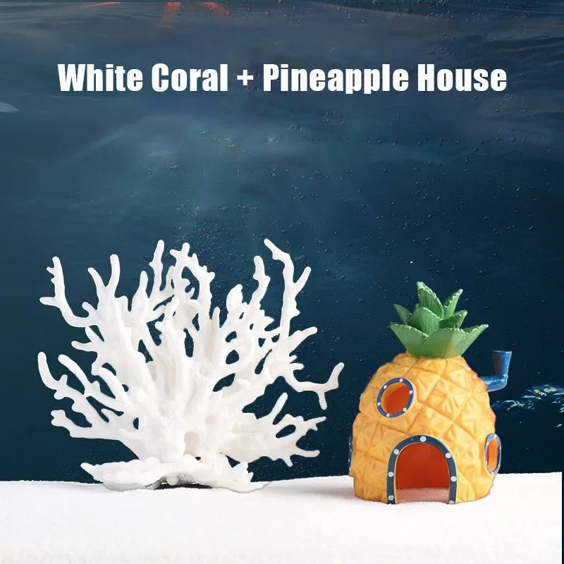 Aquarium Plant Coral Landscape Underwater World Pineapple House Decoration Fish Tank Aquatic Plants Resin Ornaments