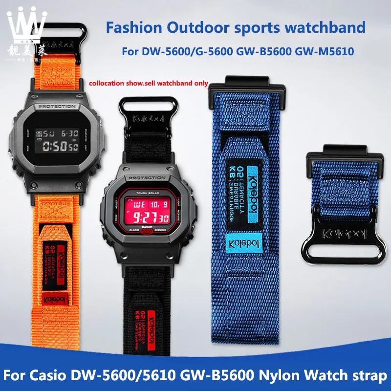 Outdoor sports Nylon Watch strap For Casio DW-5600/5610 GW-B5600Modify Fashion Black orange gray Men Canvas watchband attachment