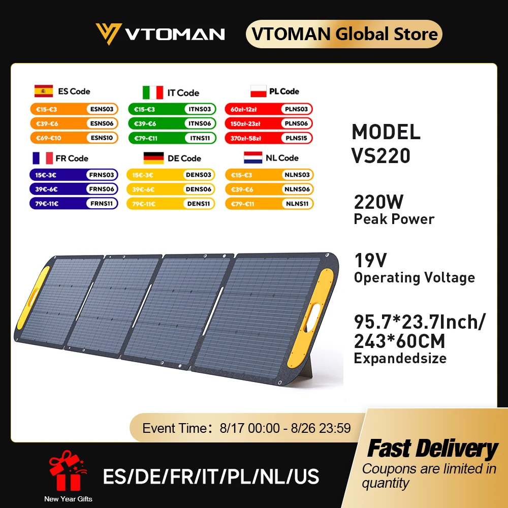 VTOMAN VS200 Starres, faltbares Solarpanel, 200-W-Solarpanel-Set, hocheffizient, für Reisen, Telefon und Boot, tragbar, 19 V