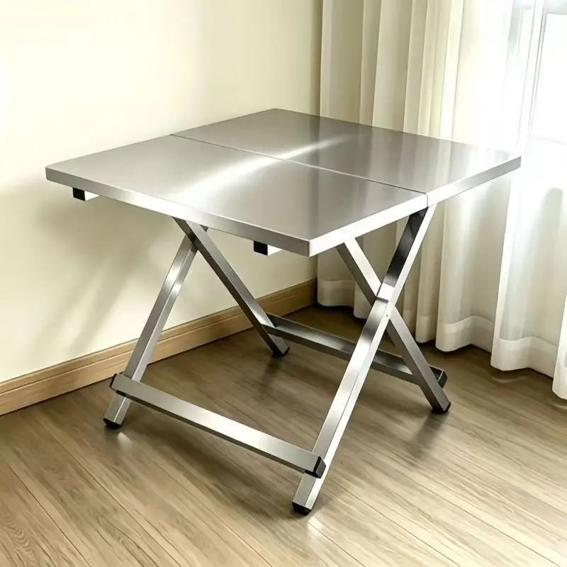 Stainless Steel Foldable Square Table Portable Folding Desk for Home Kitchen Dining Room Outdoor Camping Picnic BBQ Space Saving