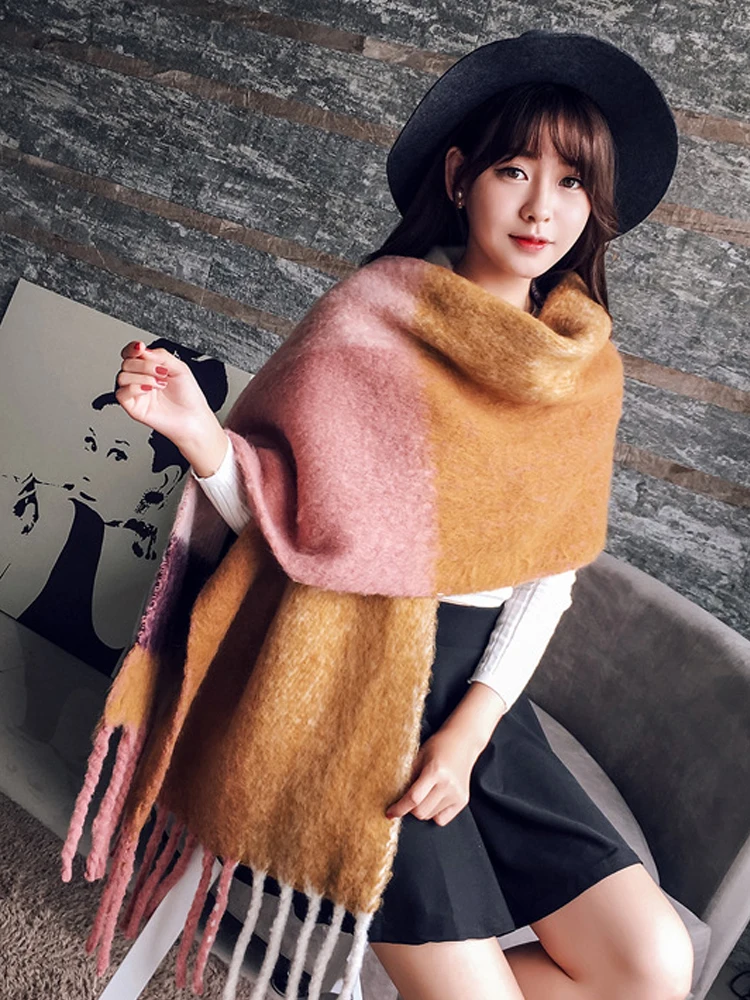 

Зимнее клетчатое контрастное одеяло с кисточками, шарф с бахромой, женские и мужские шарфы, платок из пашмины, Bufanda, мужской Mujer, толстая теплая шаль