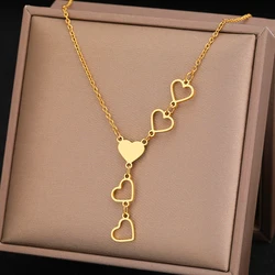 Collares de acero inoxidable para mujer, cadena de dijes con colgante de corazón delicado, elegante, de lujo, collar de moda coreana, regalo de joyería
