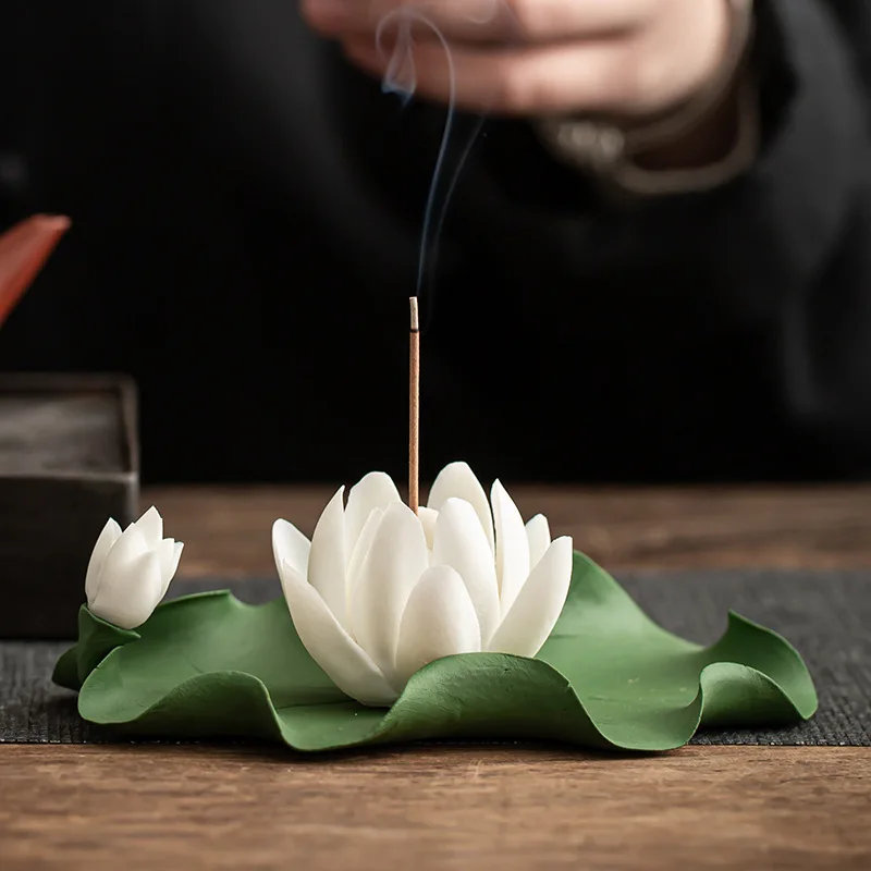 Creative Handmade Lotus Thread Incense Insert Tea Ceremony Decoration Zen Base Holder Ceramic Home Aroma Diffuser Burners Decor