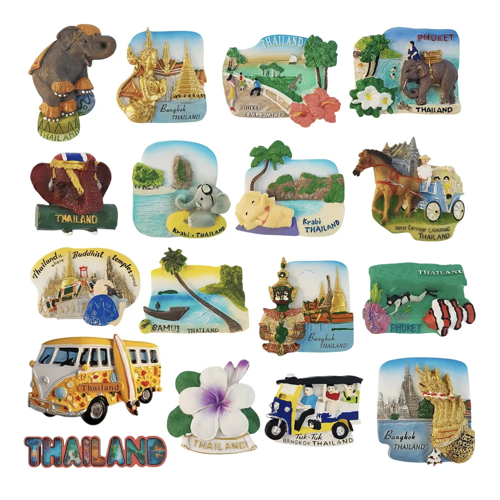 Asia Tailandia Samui Krabi Phuket Bangkok recuerdo turístico pegatina magnética nevera regalos artesanales