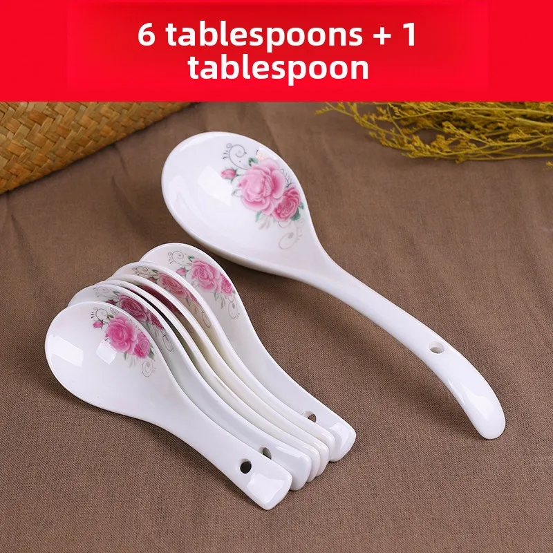 

Большая керамическая ложка для супа с длинной ручкой, ложка для риса и каши, ложка для хот-пота, большая китайская ложка, столовые приборы для домашнего использования