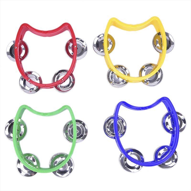 Hand Held Tambourine Metal Bell Plastic Percussion Instrument for KTV Party Kids Game Toy