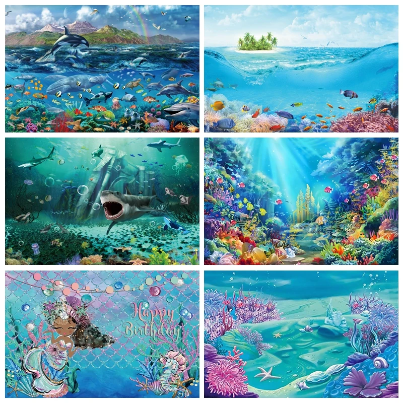 

Under Sea Seabed World Backdrop Underwater Marine Coral Fishes Aquarium Baby Portrait Photography Background Photo Studio Props