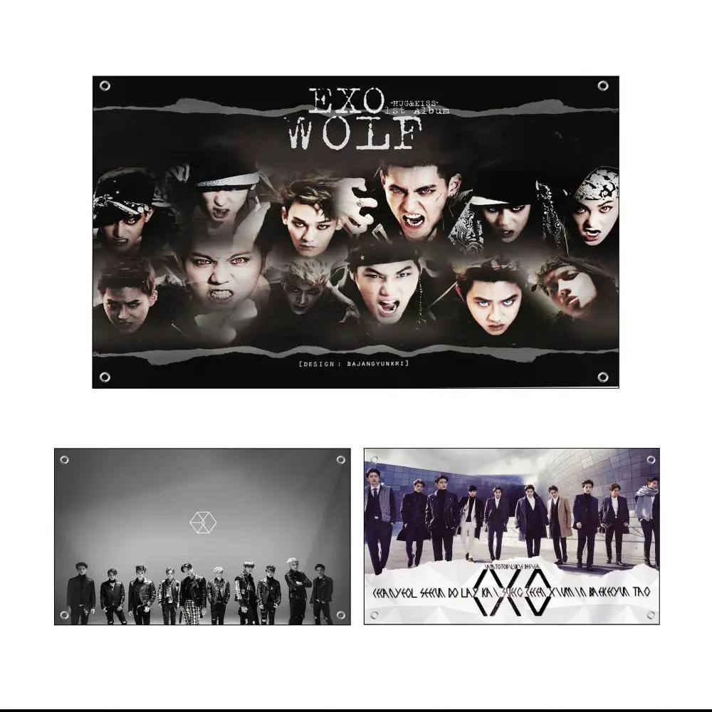 KPOP E-EXO Group Flags Custom Wall Hanging Background Art Banner For Bedroom Home Living Room Outdoor Decor