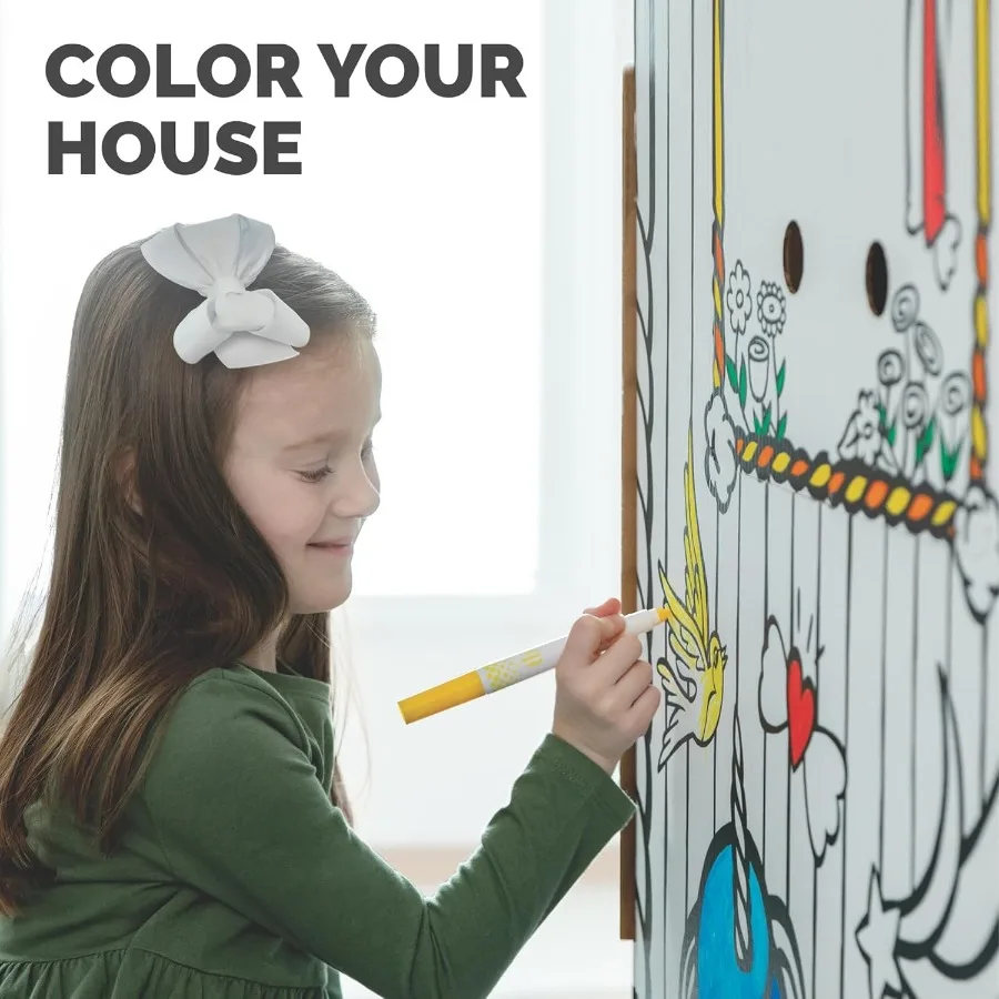 유니콘 플레이하우스의 플레이 컬러에서 은행가 상자 카드보드 플레이하우스 및 가족을 위한 실물 크기 공예 활동