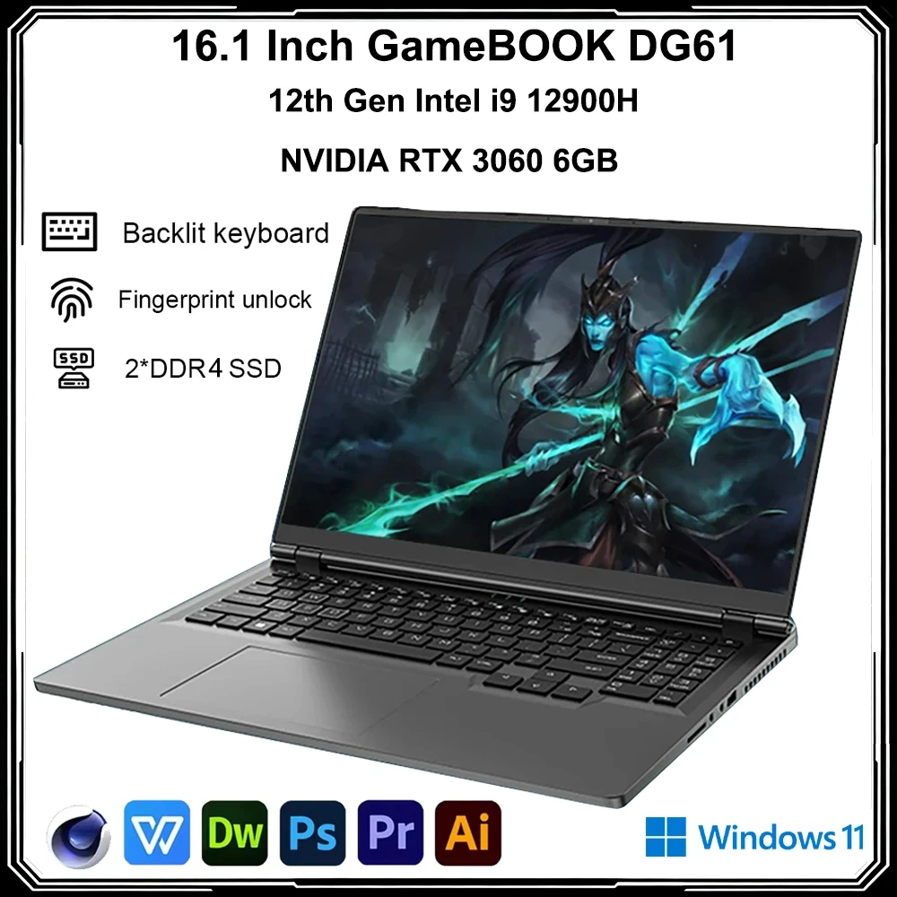 كمبيوتر محمول للألعاب مقاس 16.1 بوصة NVIDIA RTX 3060 6G Intel i9-12900H 64GB DDR4 2TB SSD Windows11 144 هرتز RGB لوحة مفاتيح WIFI 6 BT5.2 #1