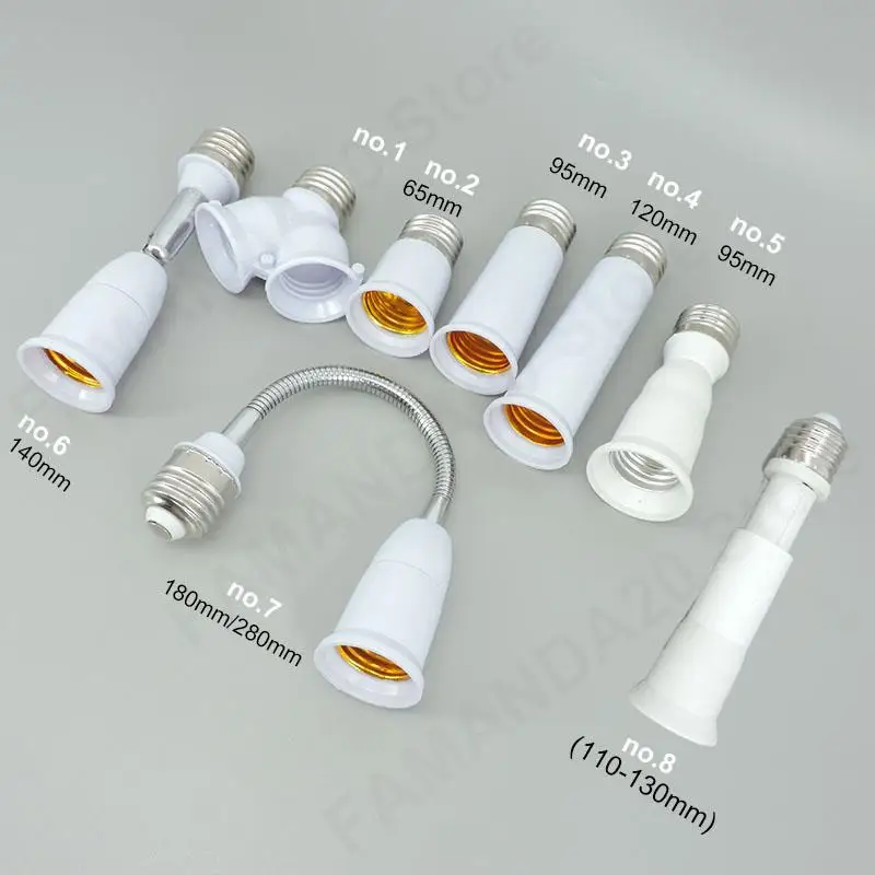 65mm 95mm 14cm Flexible AC E27 To 2 E27 bulb Base power Socket plug Converter LED Light Lamp Extender Holder E27-E27 Adapter m