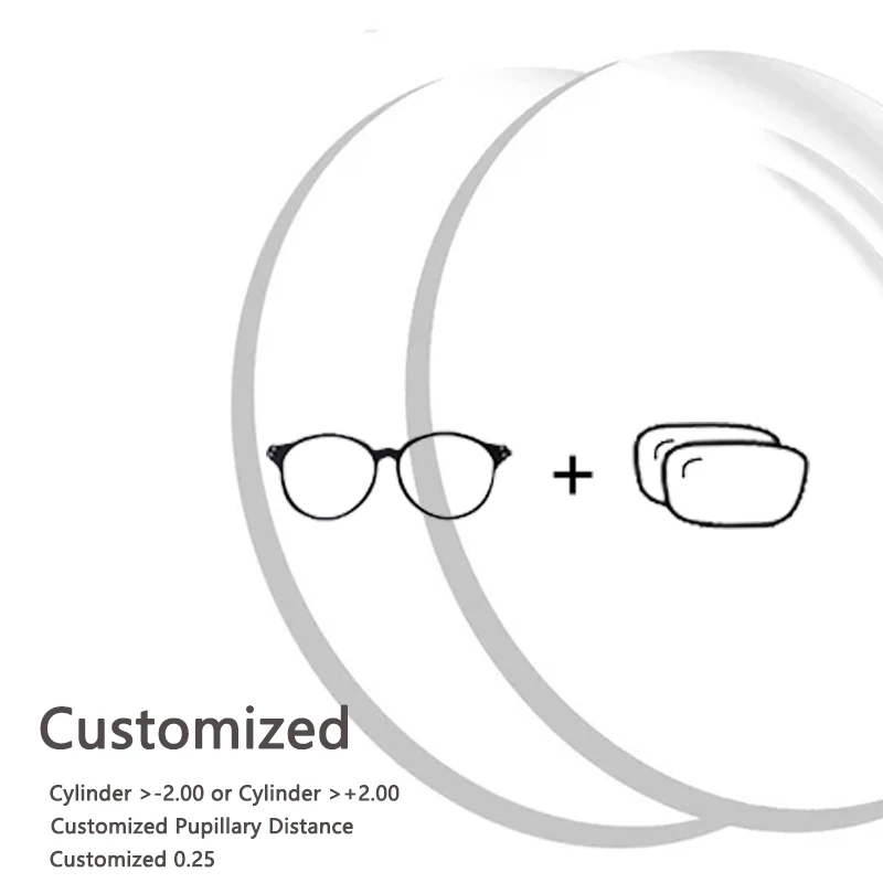 Lentes de Óculos de Prescrição Personalizadas com Distância Pupilar Personalizada, Graduação Superior a 0.25 e Cilindro Superior a 2.00