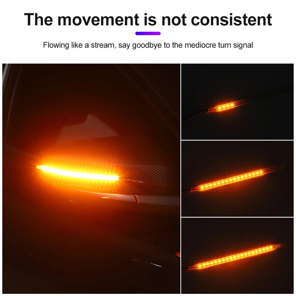 2pcs Universal Car Rearview Mirror Indicator Lamp DRL Streamer Strip Flowing Turn Signal Lamp LED Dynamic Flexible Side Light