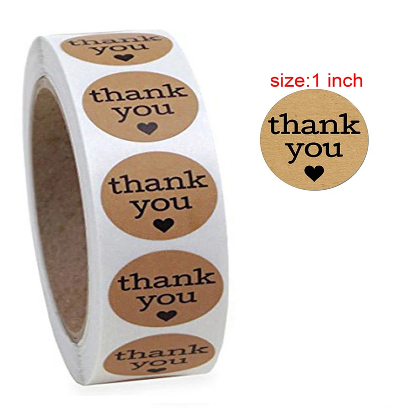 Thank You Stickers With Little Heart 1 Inch Kraft Paper Gift Packaging Seal Labes 500pcs Adhesive Labels Stationery Sticker