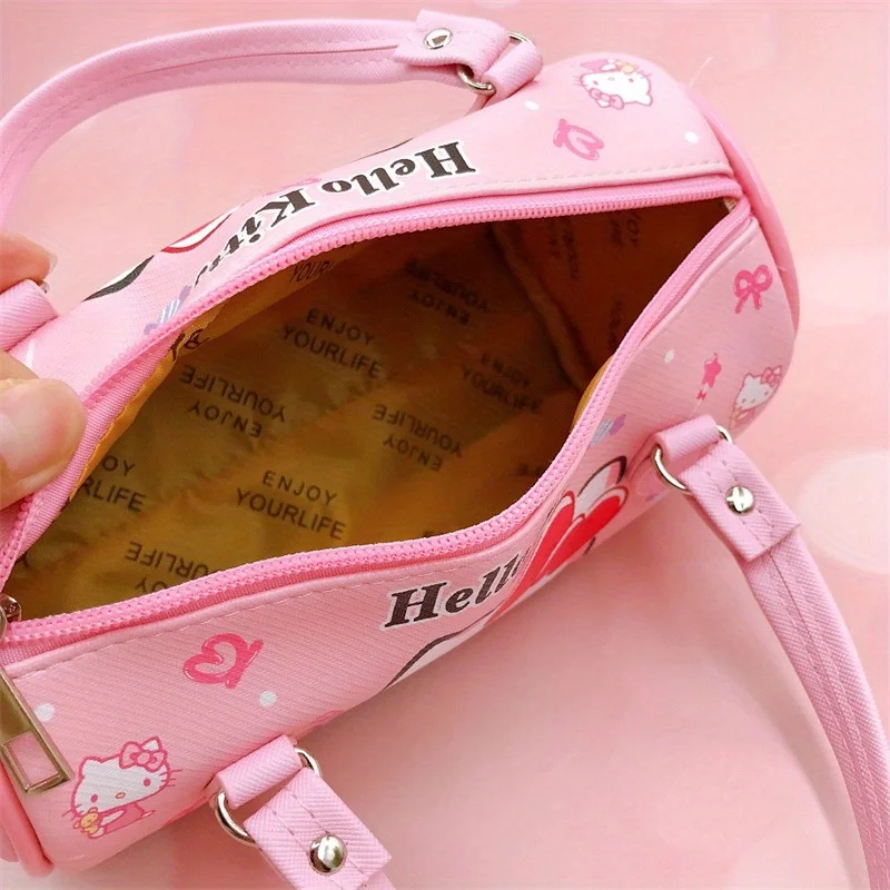 Kawaii Cartoon Graphic Barrel Bag - Waterproof PU Leather Round Crossbody Tote with Portable Design Ideal for Girls\' Travel