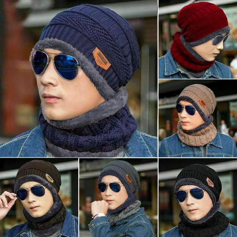 Winter Beanie Hat For Men Winter Scarf Cap Knitted Hat Beanie Women Thick Wool Neck foulard Cap Mask Bonnet Hats Gorras шапка