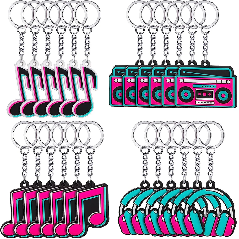 8/16/24pcs Music Party Favors Silicone Music Keychain Musical Note Keychain Roll Themed Keyring for Music Themed Party Supplies