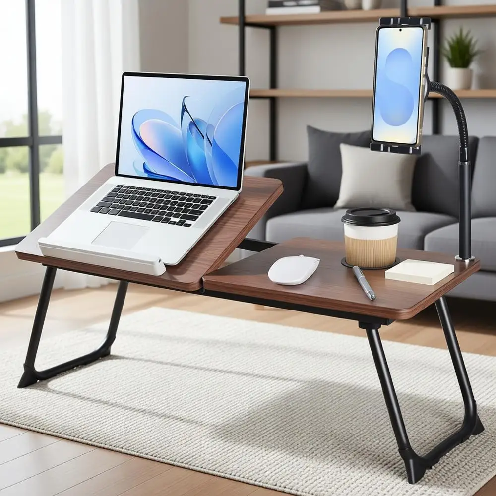 

Большая регулируемая подставка для ноутбука с деревянной столешницей, портативная и простая в установке