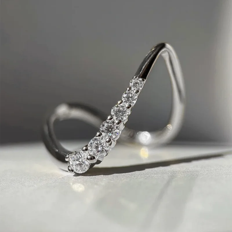 Xiaoyan's new 100% S925 silver high-end curved wave shaped gemstone ring anniversary commemorative gift exquisite jewelry