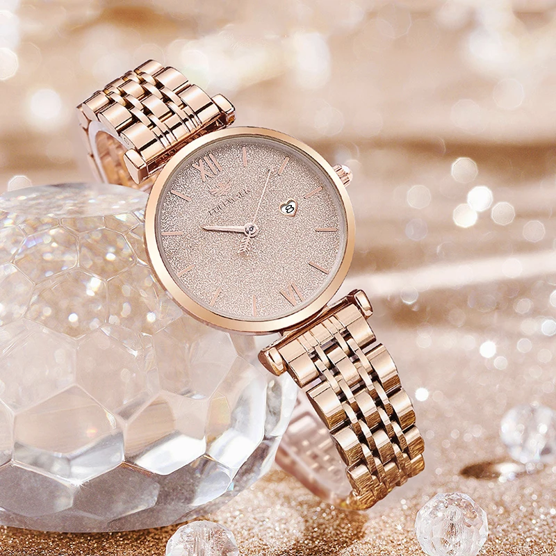 Rose Gold Fashion Dress Wristwatch Relogio Feminino FOCEWALK Women\'s Calendar Waterproof Stainless steel Bracelet Quartz Watch